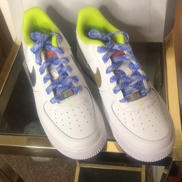 Nike Air Force one white /multi colored medium blue sneakers size 6y​ - Picture 4 of 11